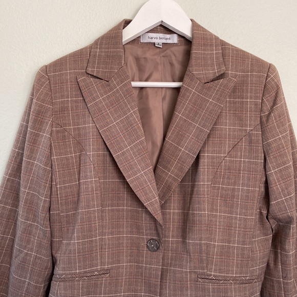 Harve Bernard Notched Lapel One Button Plaid Blazer Brown Color Women’s 8 - Picture 4 of 15